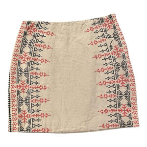 Ann Taylor Loft Womens 6 Aztec Embroidered Skirt Pencil Linen Cotton Blend Lined
